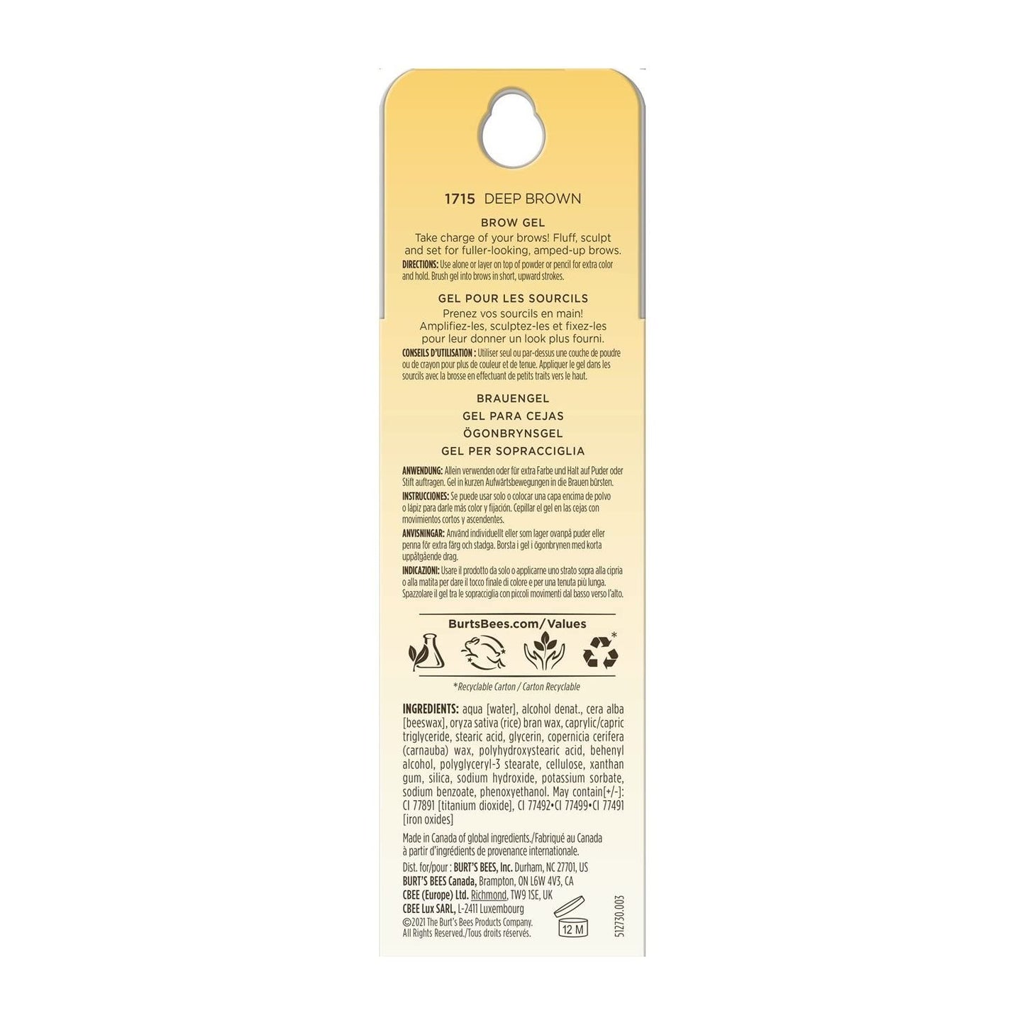 Burt's Bees Power Brow Eyebrow Gel - 1715 Deep Brown