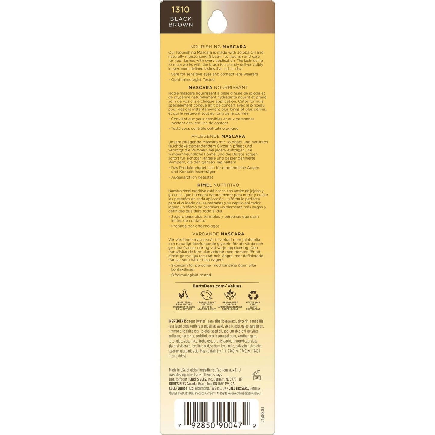 Burt's Bees 100% Natural Nourishing Mascara Black Brown- 1310
