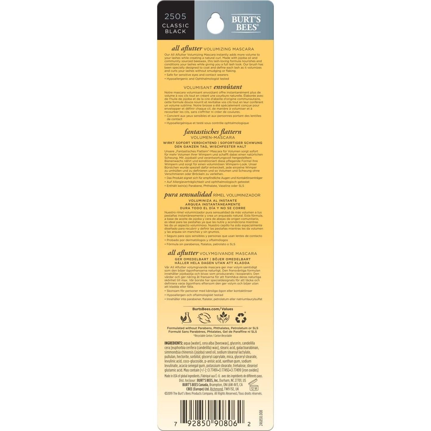 Burt's Bees All Aflutter Volumizing Mascara 0.32 oz - 2505 Classic Black