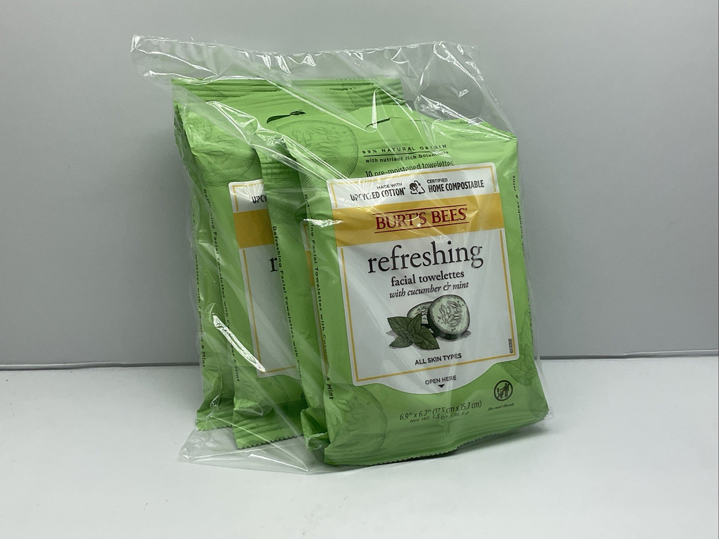 Burt's Bees Refreshing Cucumber Mint Facial Towelettes (10 Wipes) - Set Of 4