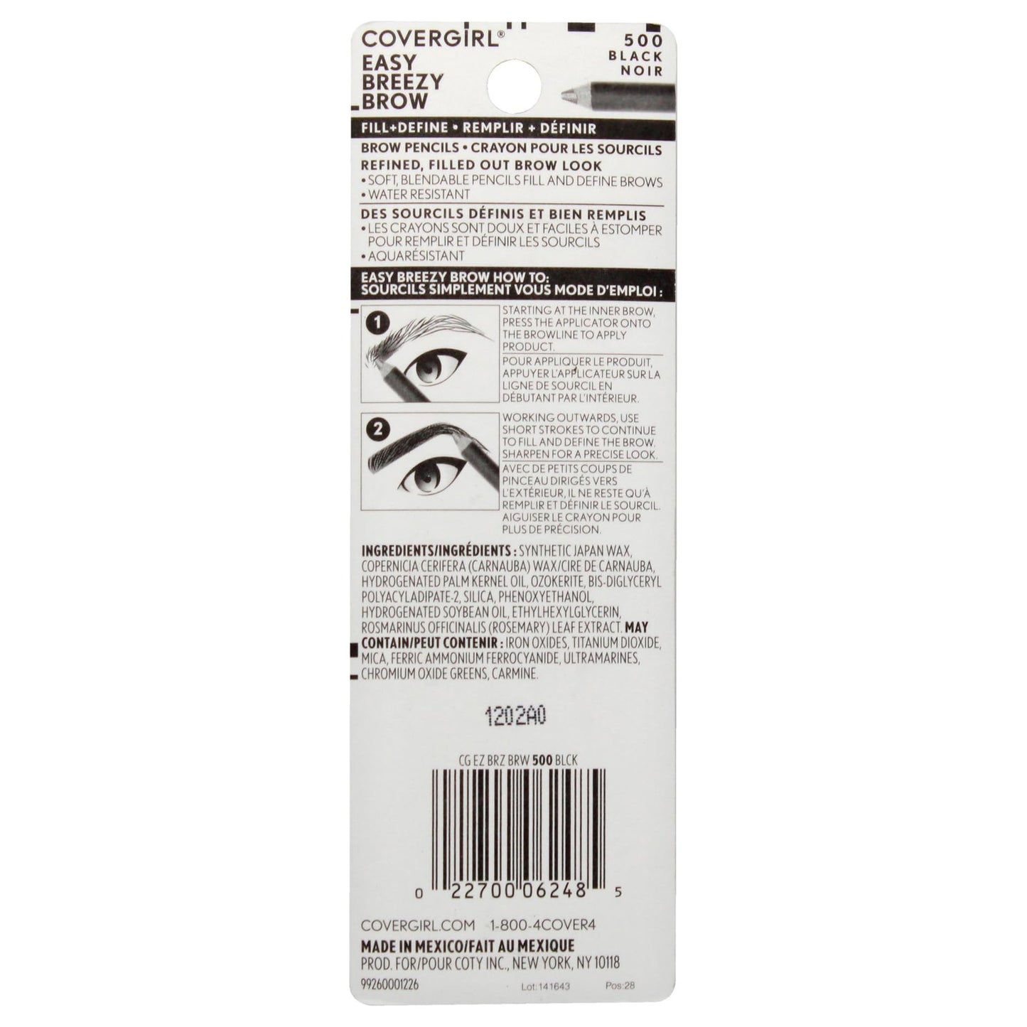 2 PACK - CoverGirl Easy Breezy Brow Fill + Define Pencil - 500 Black