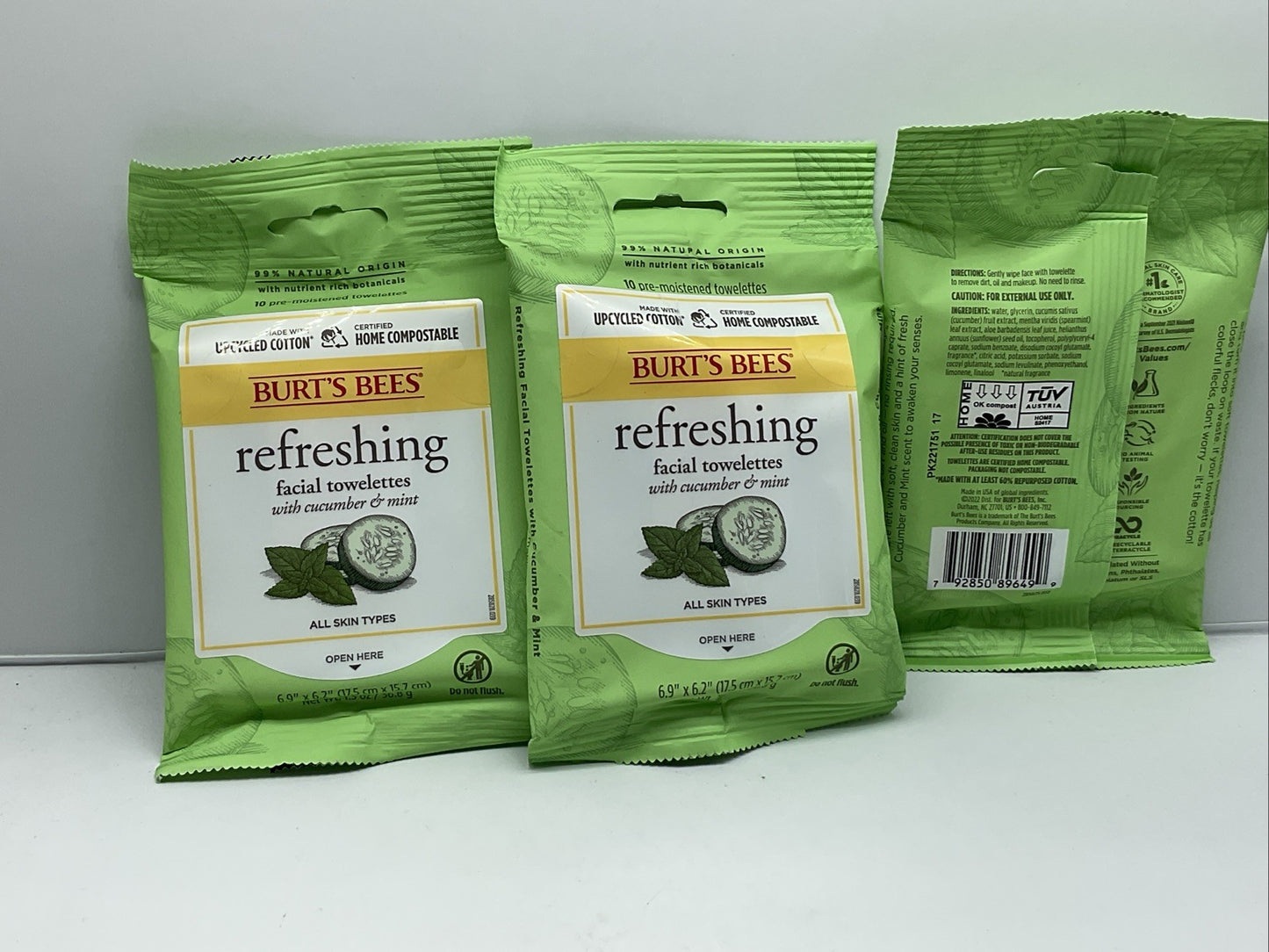 Burt's Bees Refreshing Cucumber Mint Facial Towelettes (10 Wipes) - Set Of 3