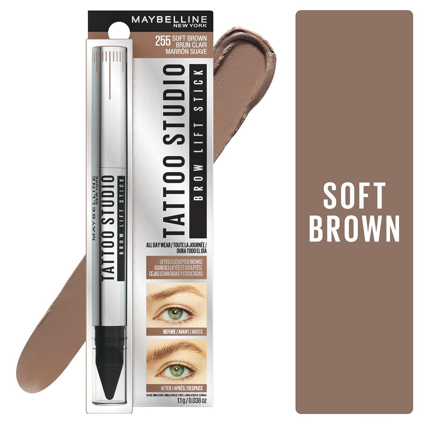 3 PACK - Maybelline New York Tattoo Studio Brow Lift Stick - 255 Soft Brown