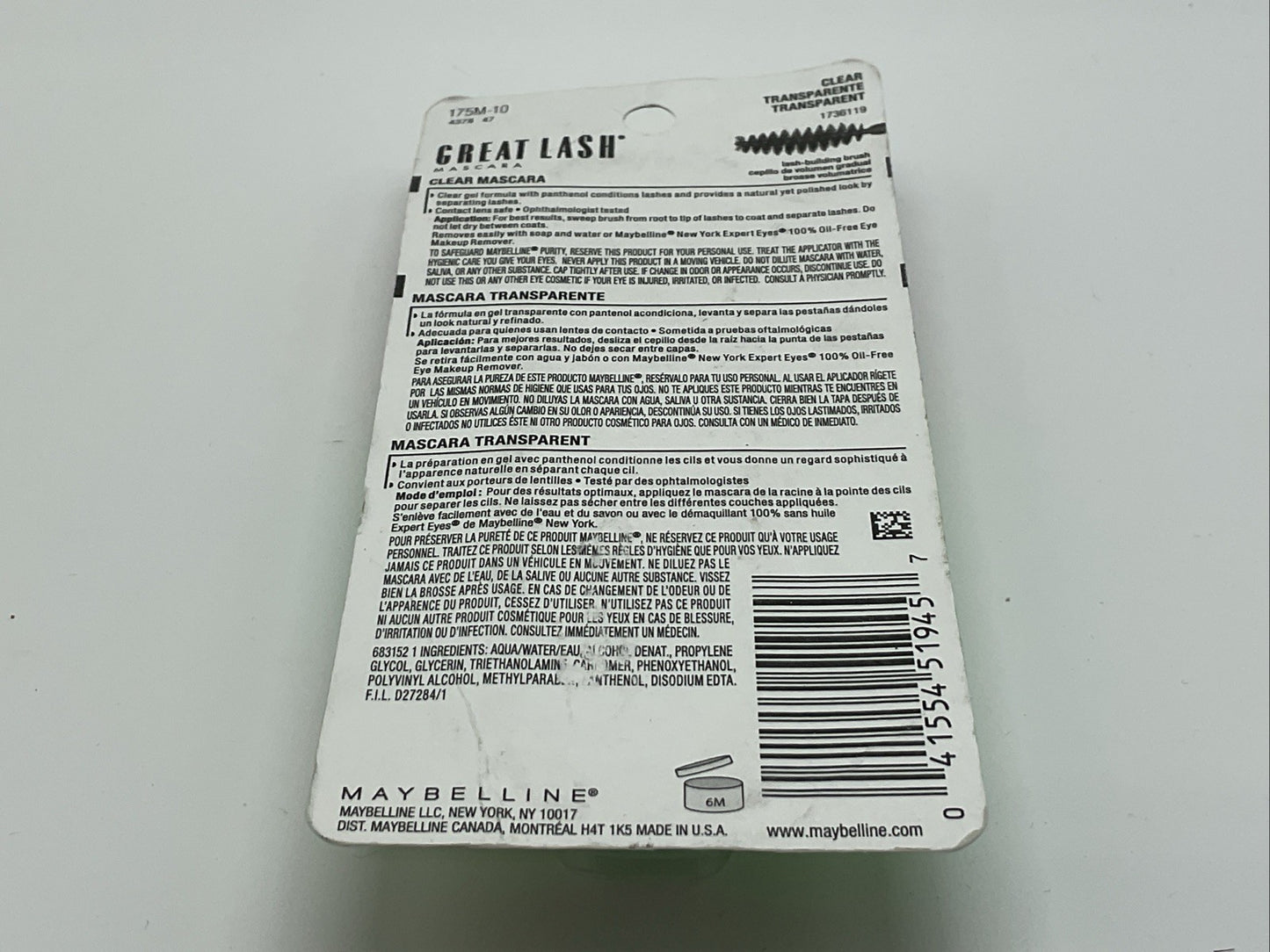 Maybelline Great Lash Volumizing and Lengthening Mascara - 110 Transparent