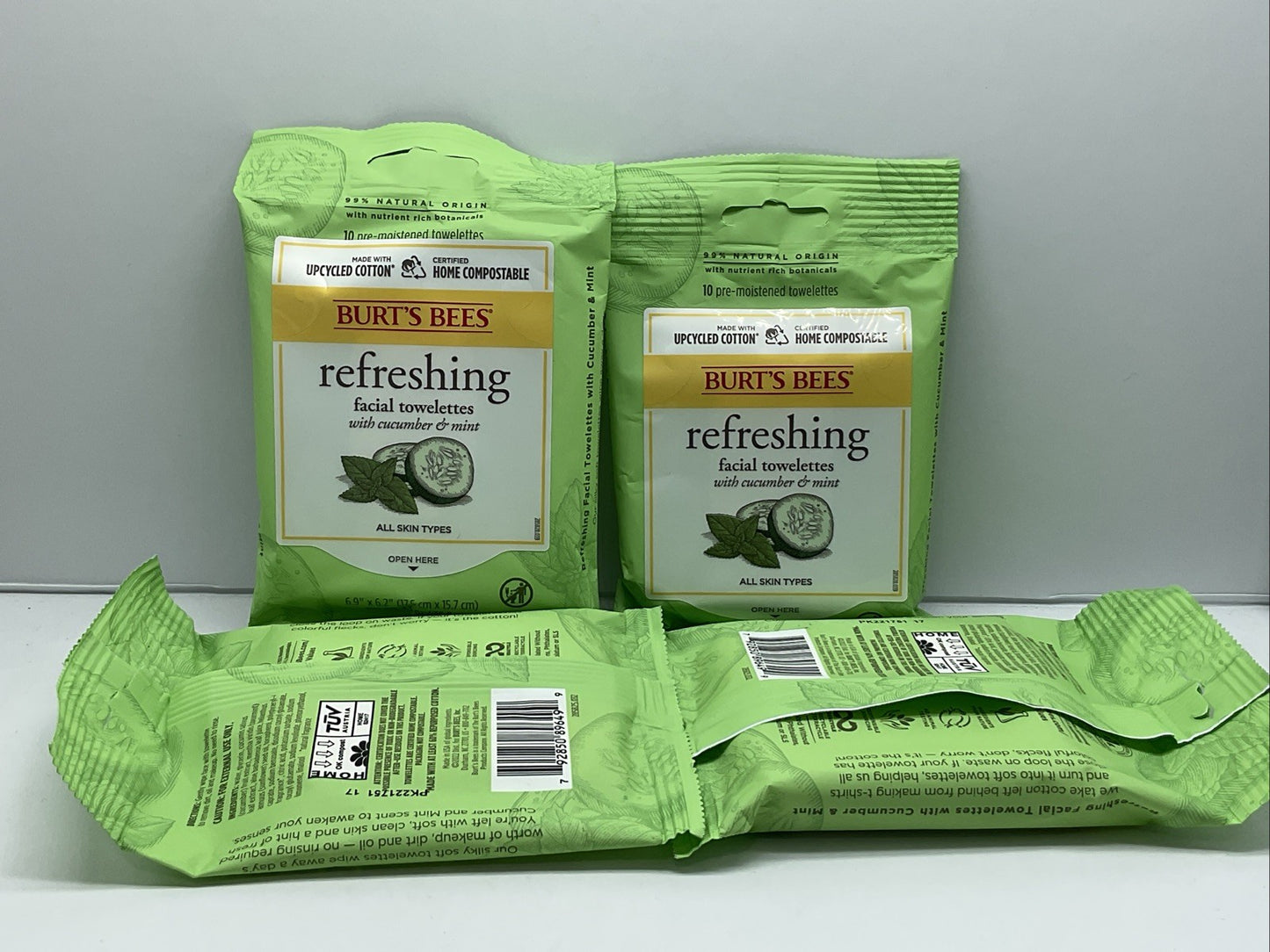 Burt's Bees Refreshing Cucumber Mint Facial Towelettes (10 Wipes) - Set Of 4