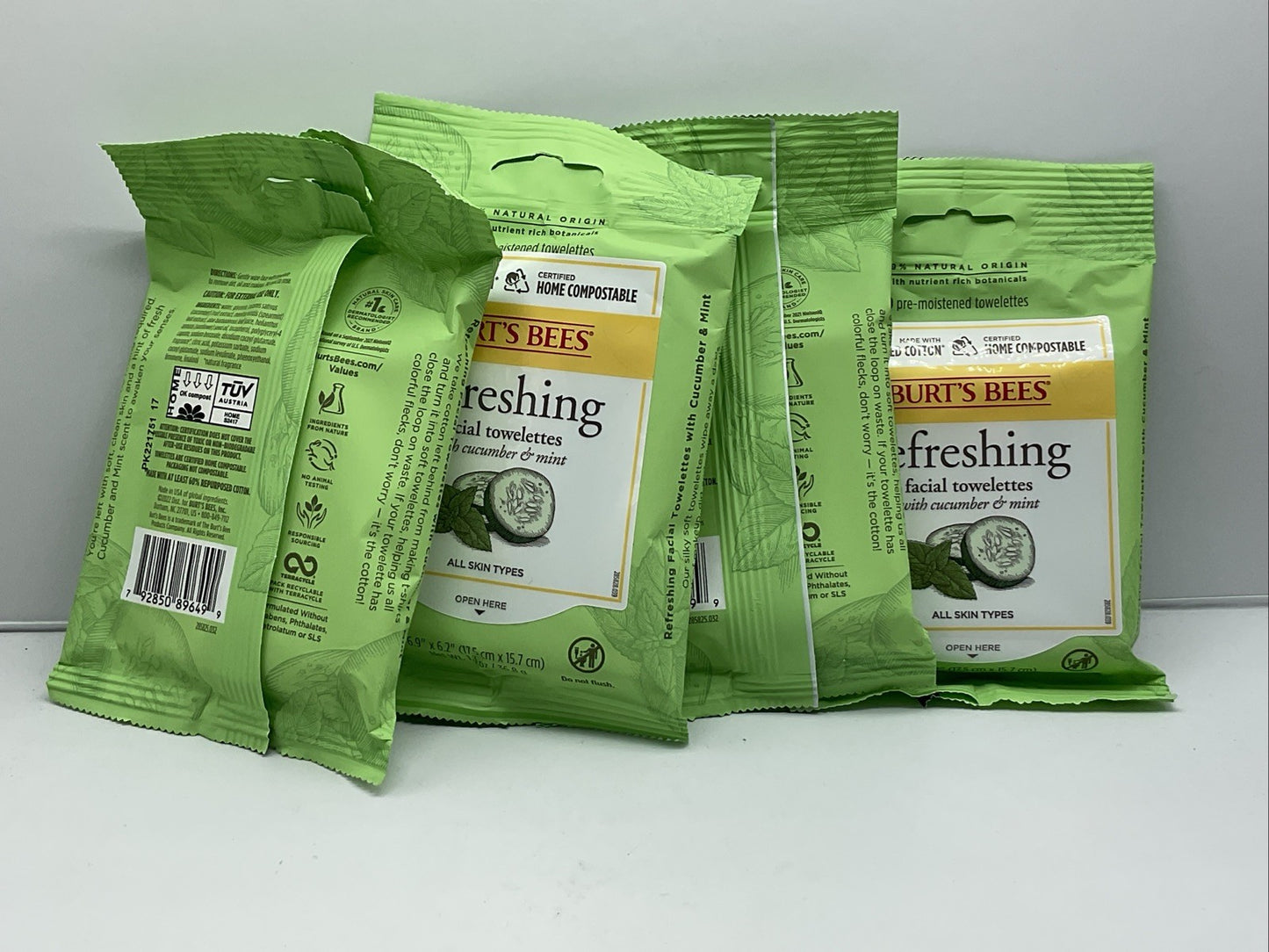 Burt's Bees Refreshing Cucumber Mint Facial Towelettes (10 Wipes) - Set Of 4
