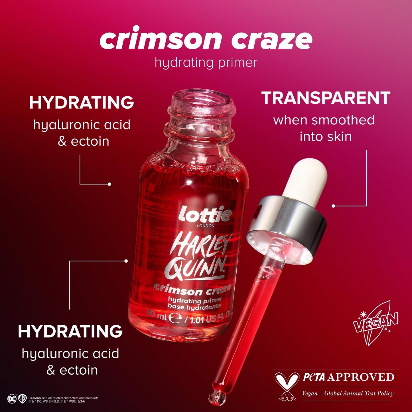 Lottie London Harley Quinn Hydrating Primer - Crimson Craze