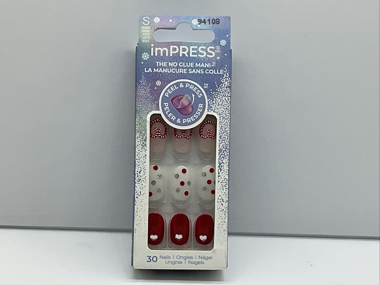 KISS Impress Press-On Nails Designs Holiday Midwinter Red - Short Oval 30 Count