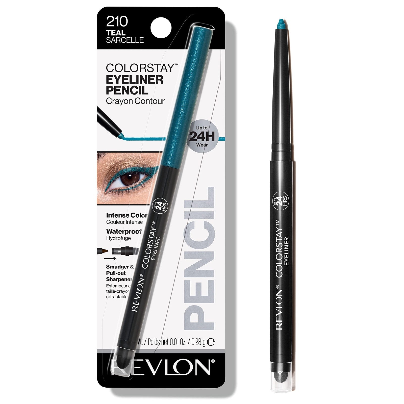 2 PACK - Revlon ColorStay Eyeliner Crayon w/ Smudger & Sharpener - 210 Teal