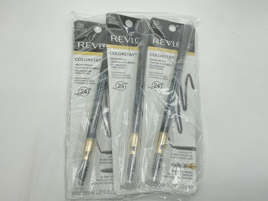 3 PACK - Revlon ColorStay Waterproof Brow Pencil, Soft Black 225, 0.012 oz