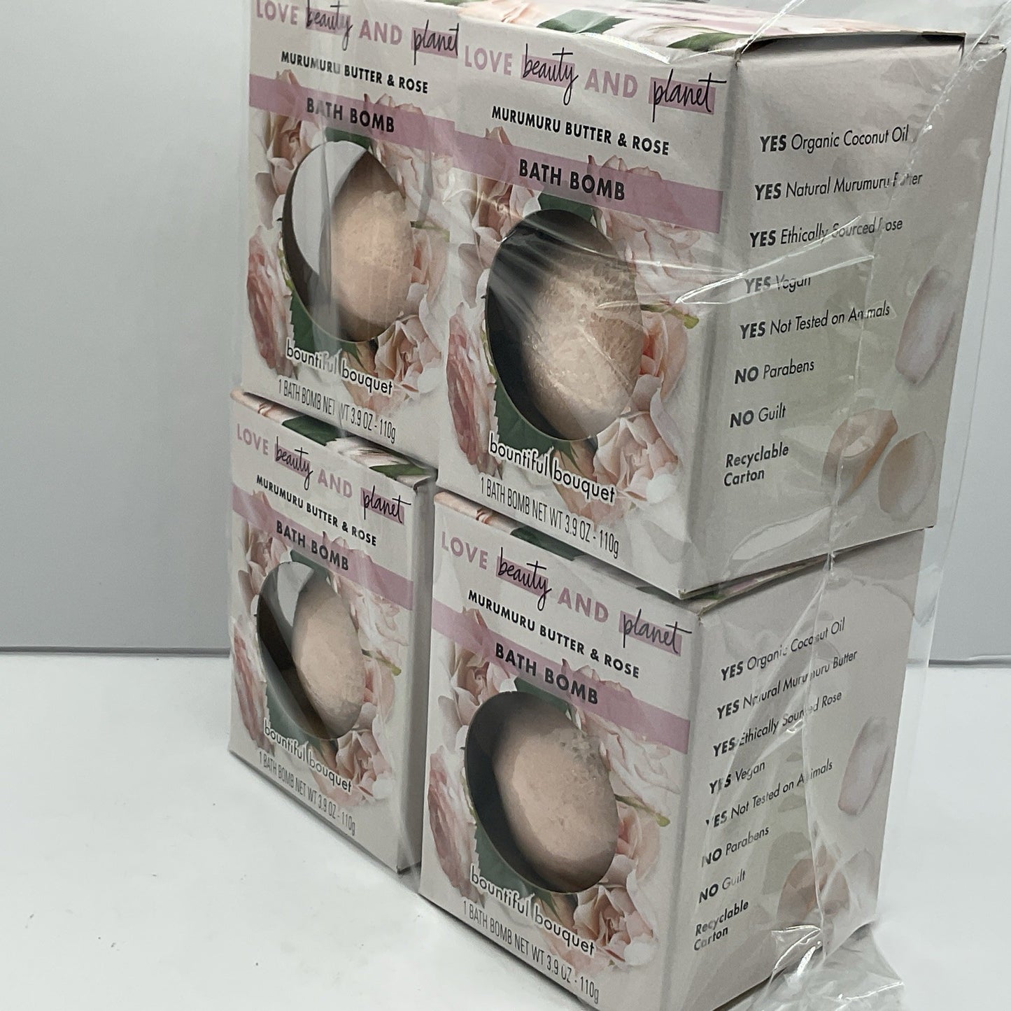 4 Pack- Bath Bombs Love Beauty & Planet Murumuru Butter & Rose