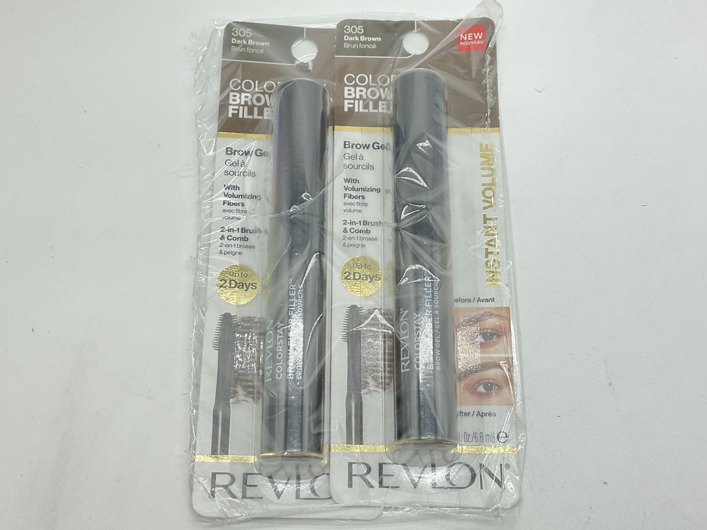 2 PACK - Revlon ColorStay Fiber Filler Brow Gel, Dark Brown 305, 0.23 fl oz