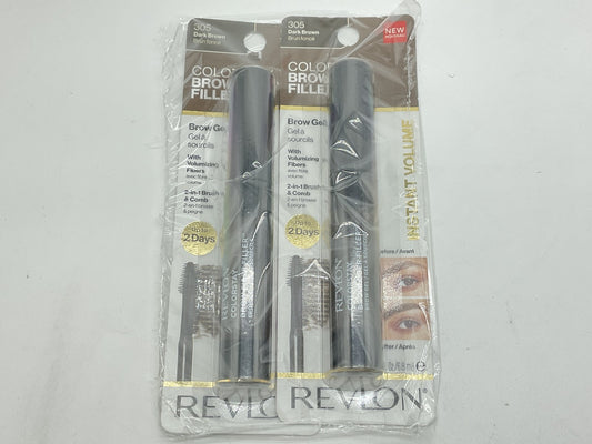 2 PACK - Revlon ColorStay Fiber Filler Brow Gel, Dark Brown 305, 0.23 fl oz