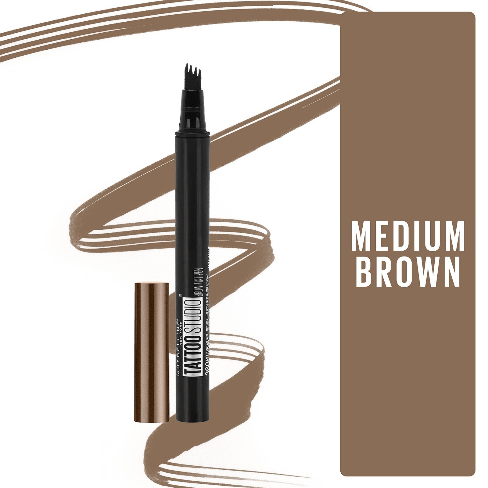 Maybelline TattooStudio Eyebrow Tint Pen, Medium Brown 360, 0.037 fl oz, 2 pack