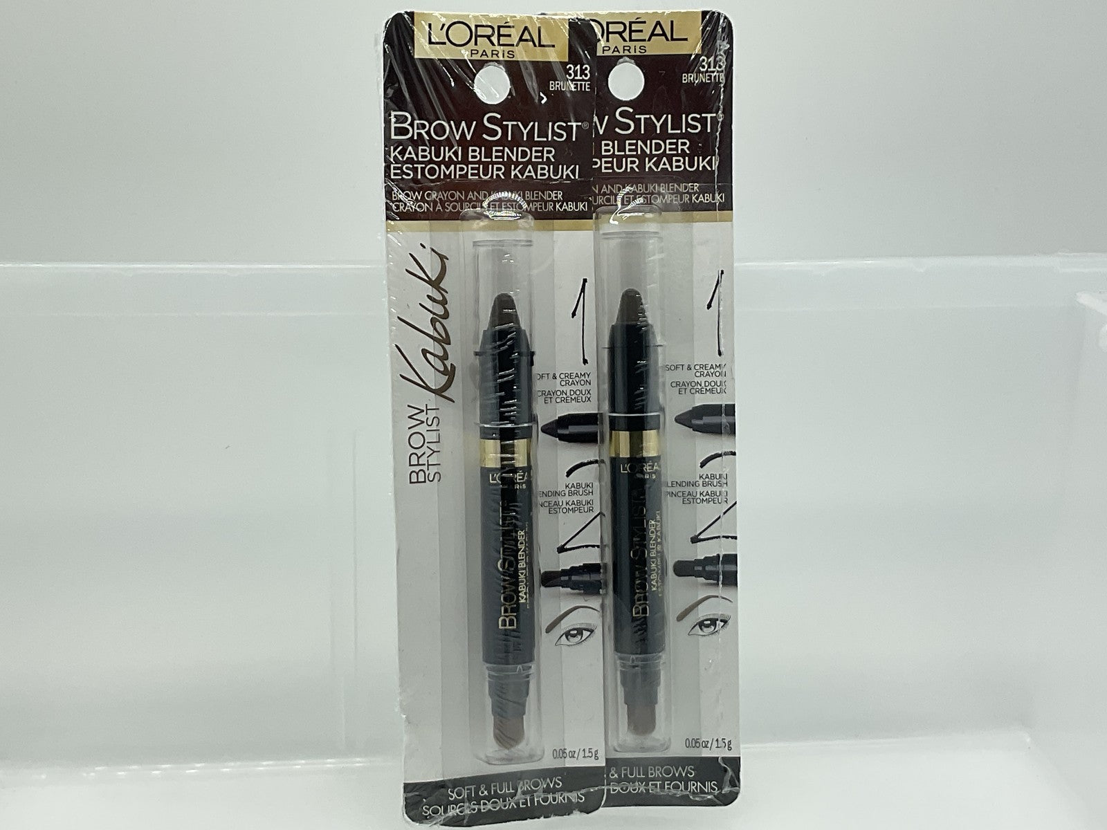 L'Oreal Paris Brow Stylist Kabuki Blender Brow Crayon, 313 Brunette, 2 Pack