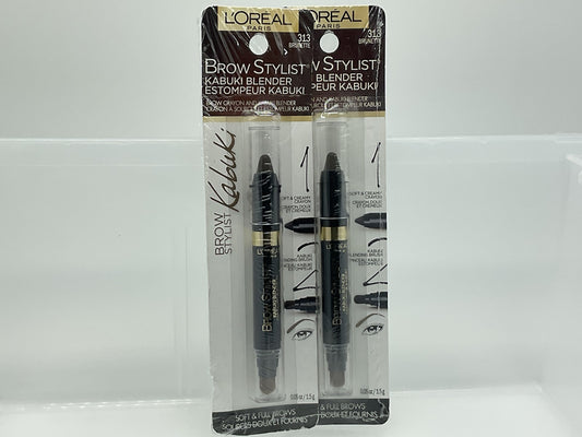 L'Oreal Paris Brow Stylist Kabuki Blender Brow Crayon, 313 Brunette, 2 Pack