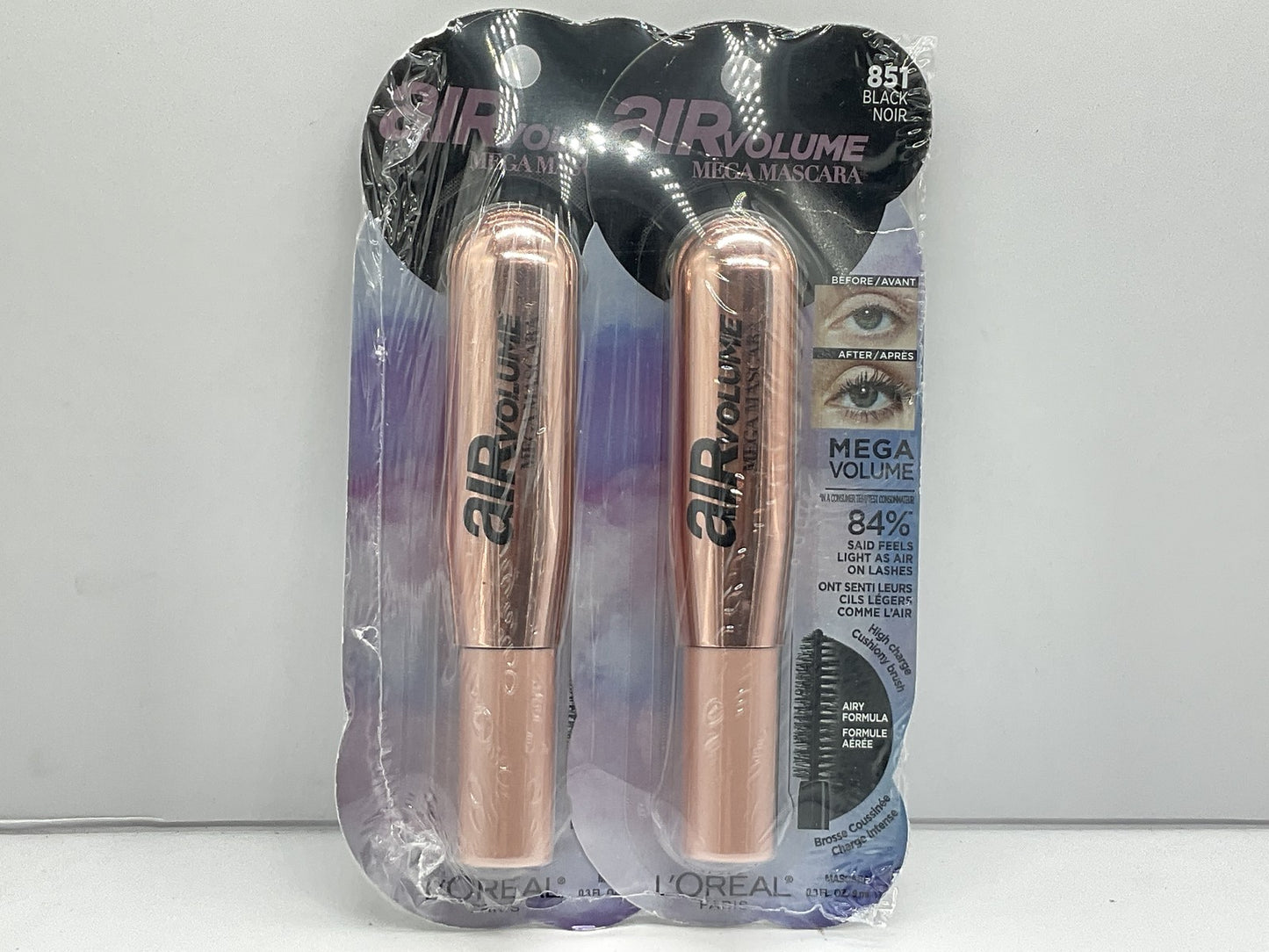 2 PACK - L’oreal Air Volume Mega Mascara 0.3 oz - 851 Black