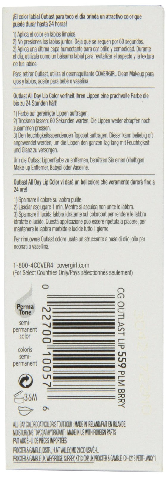 CoverGirl Outlast All-Day Lip Color, #559 Plum Berry, 0.07 fl oz, 2 pack