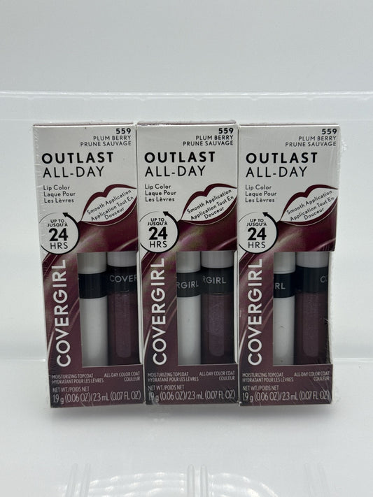 CoverGirl Outlast All-Day Lip Color, Plum Berry, 0.07 fl oz, 3 pack