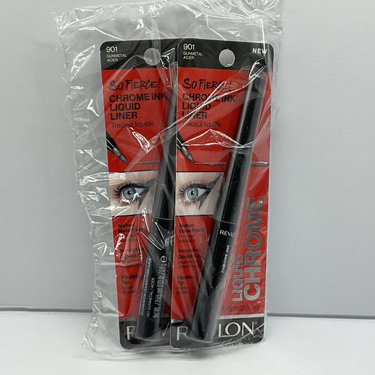 2 PACK - Revlon So Fierce! Chrome Ink Liquid Liner 0.03 oz Sealed 901 - Gunmetal