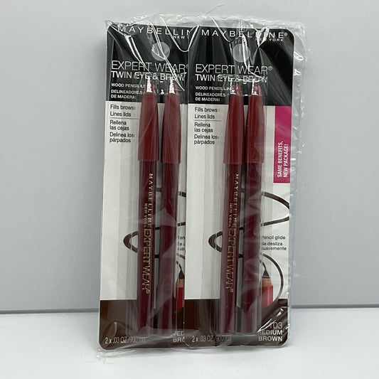 2 PACK -Maybelline Expert Wear Twin Eye & Brow Eyeliner Pencil, Medium Brown 103