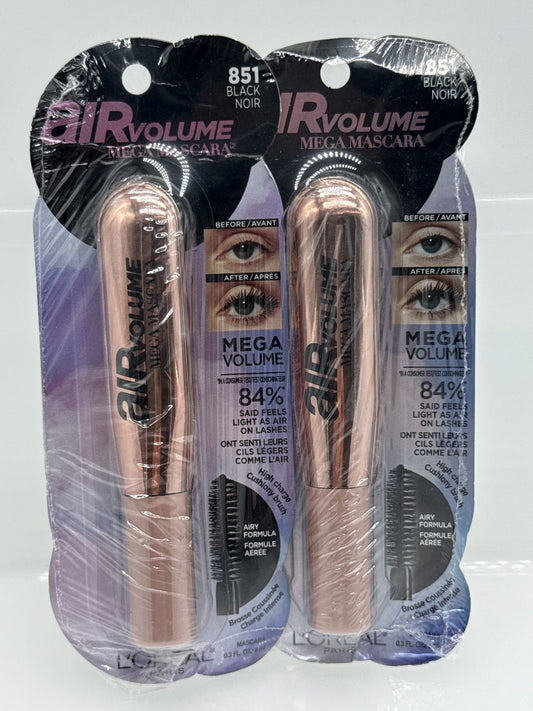 Loreal Air Volume Mega Mascara 0.3 fl oz Each Sealed 851 - Black, 2 Units
