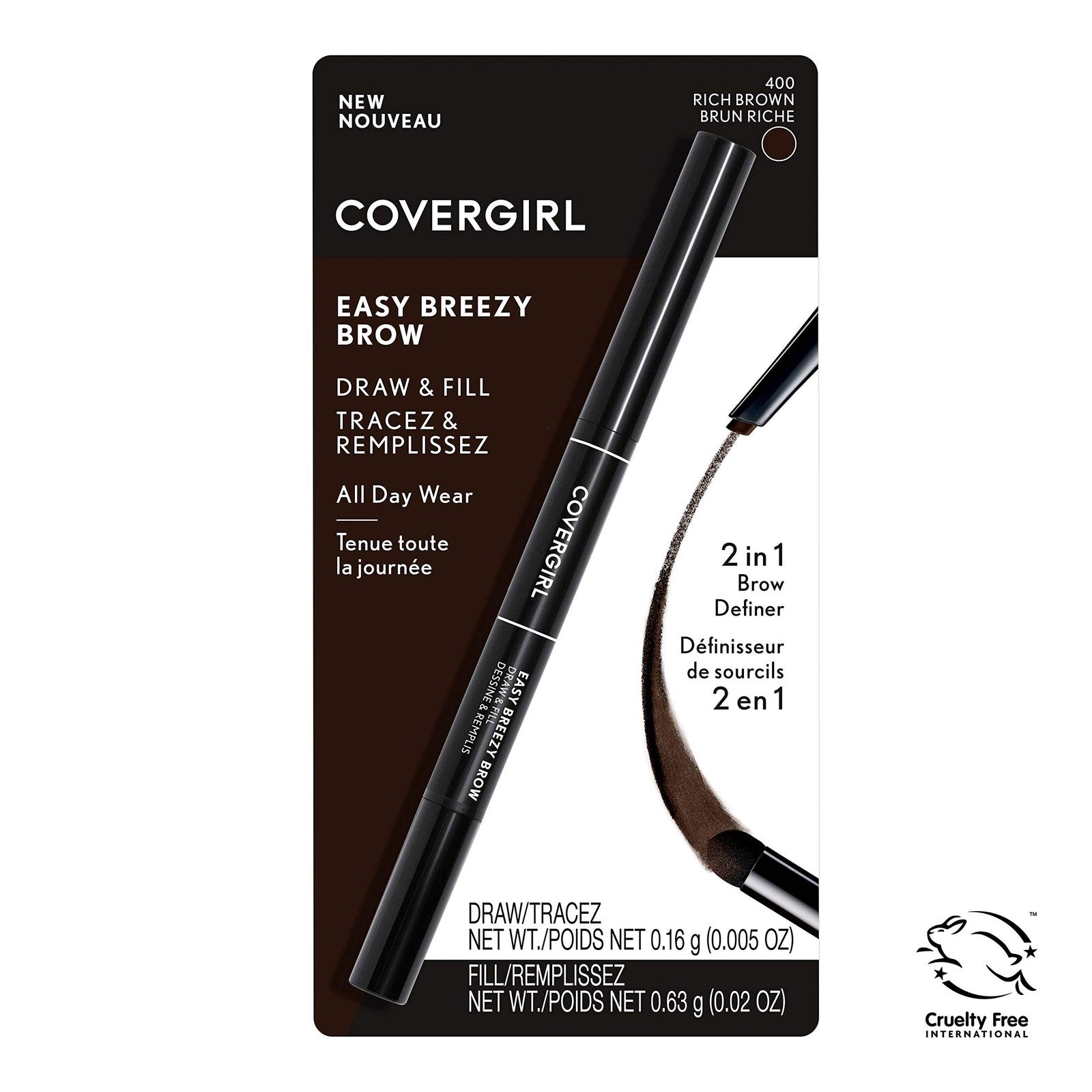 2 PACK - CoverGirl Easy Breezy Brow 24HR Brow Ink Pen - 400 Rich Brown