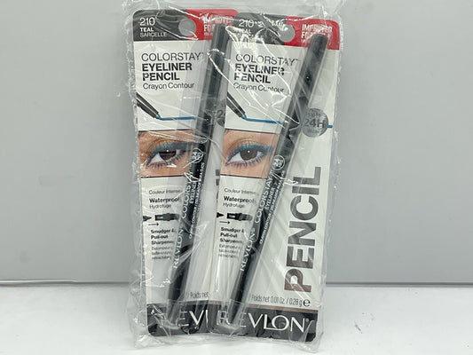 2 PACK - Revlon ColorStay Eyeliner Crayon w/ Smudger & Sharpener - 210 Teal