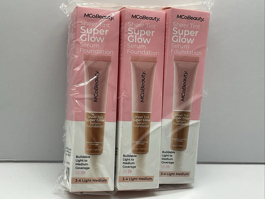 3 PACK - MCoBeauty Super Glow Sheer TINT Serum Foundation - 3-4 Light TO Medium