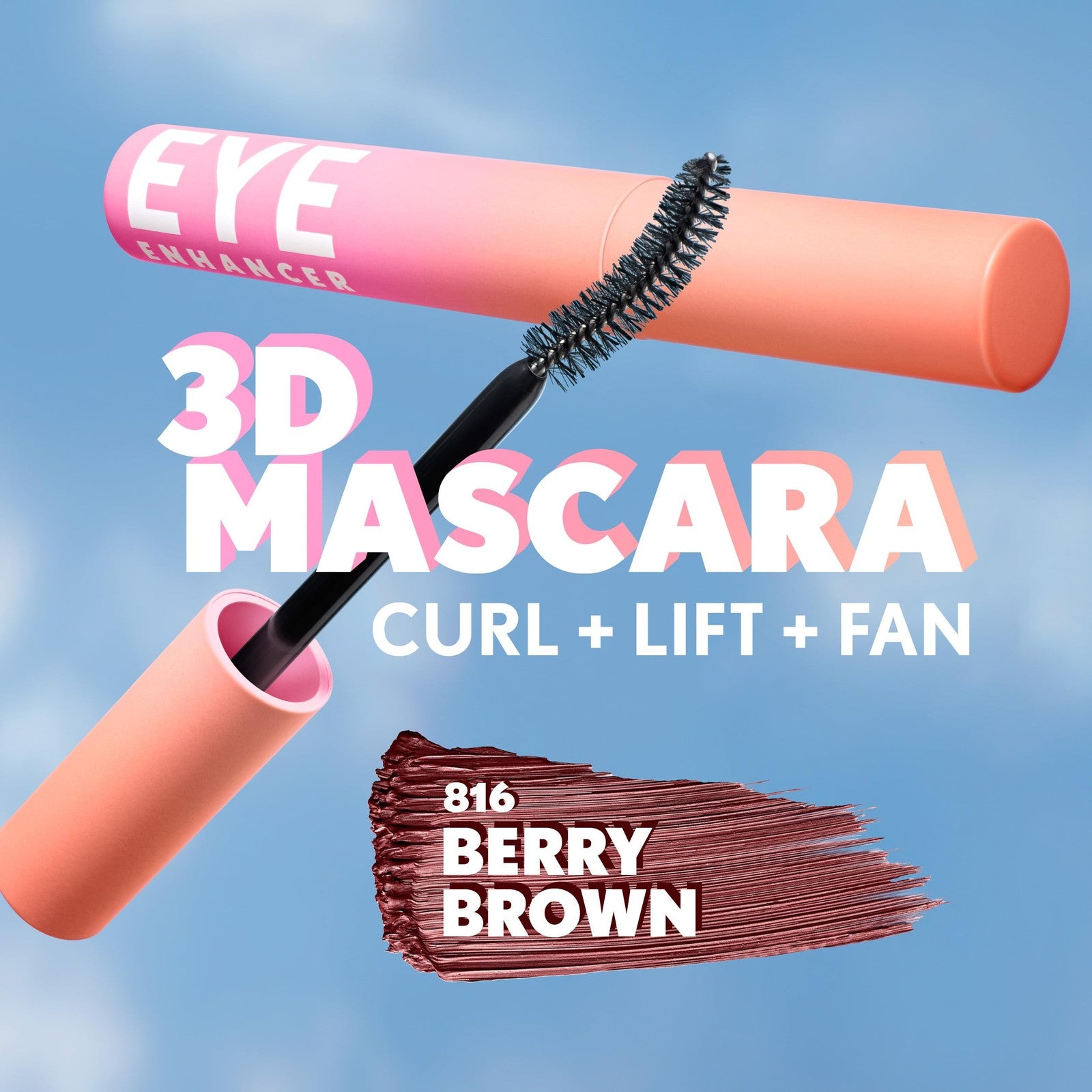 CoverGirl Eye Enhancer, Berry Brown, 3D Mascara, Curved Fiber Brush, Plant-Based