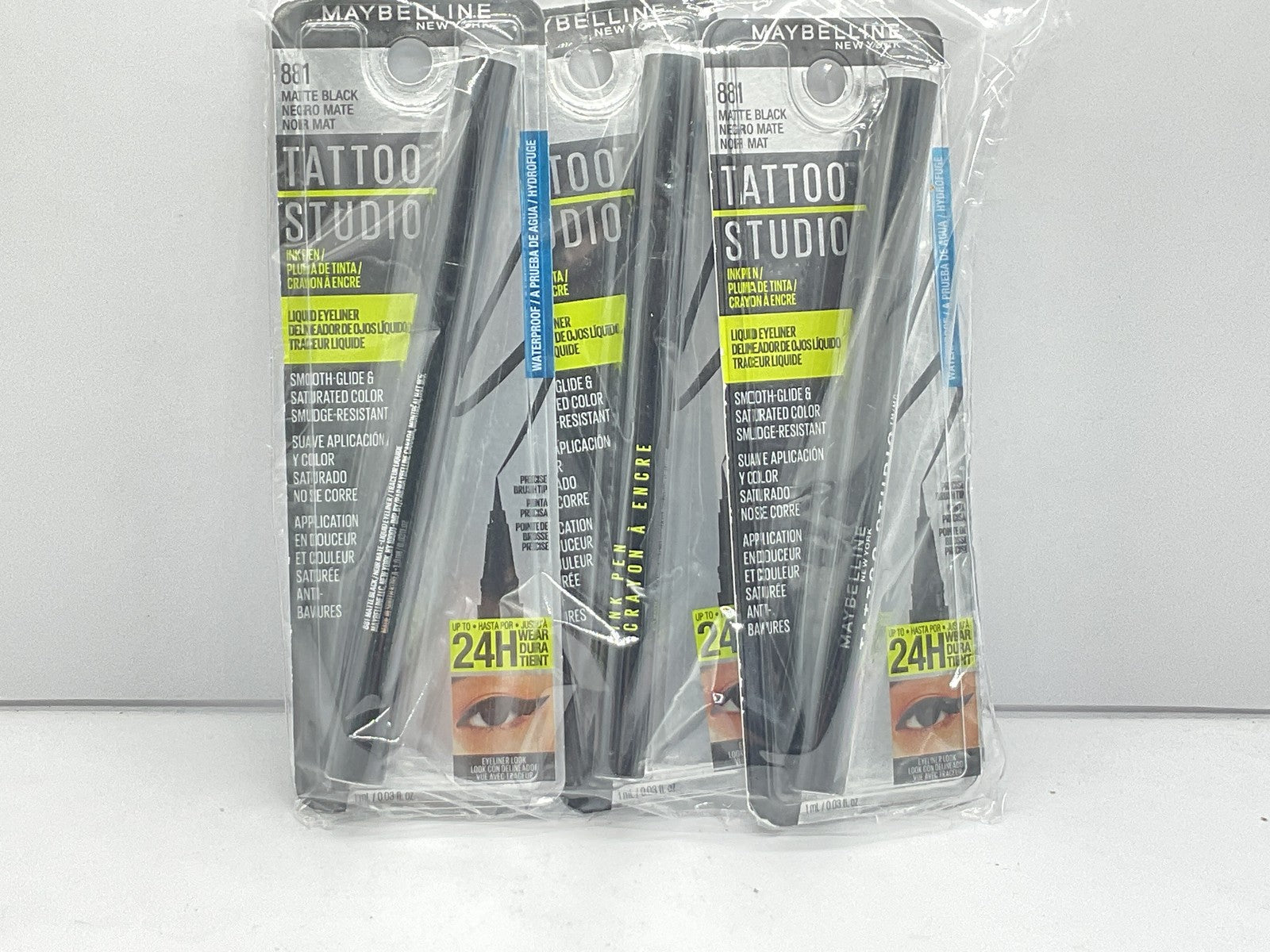 3 PACK - Maybelline Tattoo Studio Liquid Eyeliner Pen- 881 Matte Black