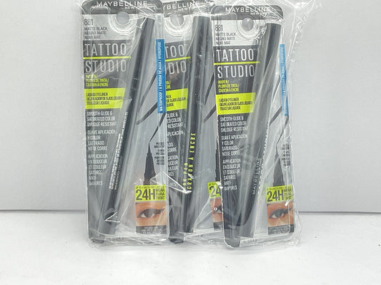 3 PACK - Maybelline Tattoo Studio Liquid Eyeliner Pen- 881 Matte Black