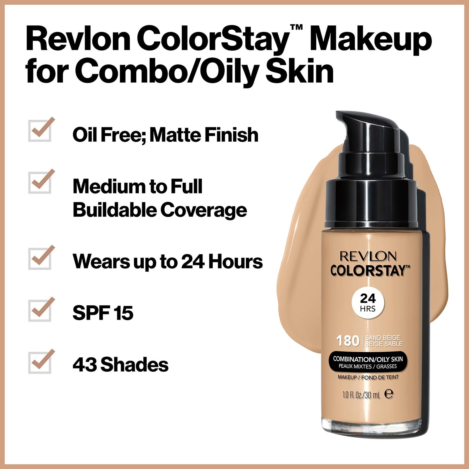 Revlon ColorStay 24Hrs Combination Oily Matte Foundation - 500 Walnut 