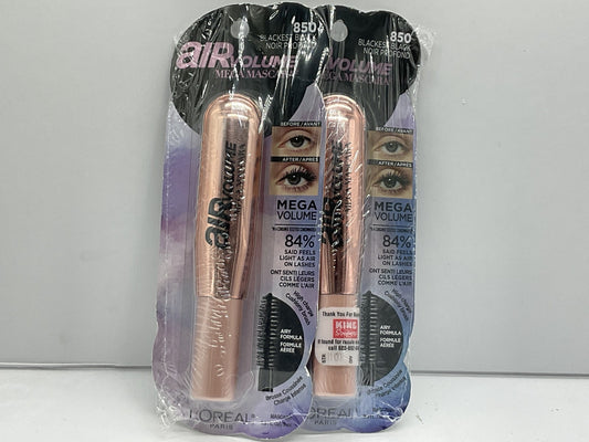 2 PACK - Loreal Air Volume Mega Mascara 0.3 fl oz - 850 Blackest Black