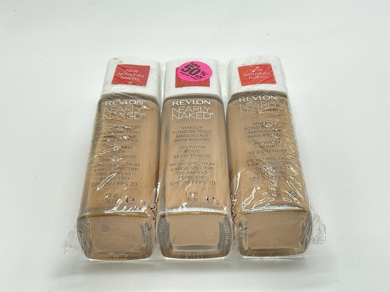 3 PACK - Revlon Nearly Naked Liquid Makeup Foundation - 200 Warm Beige