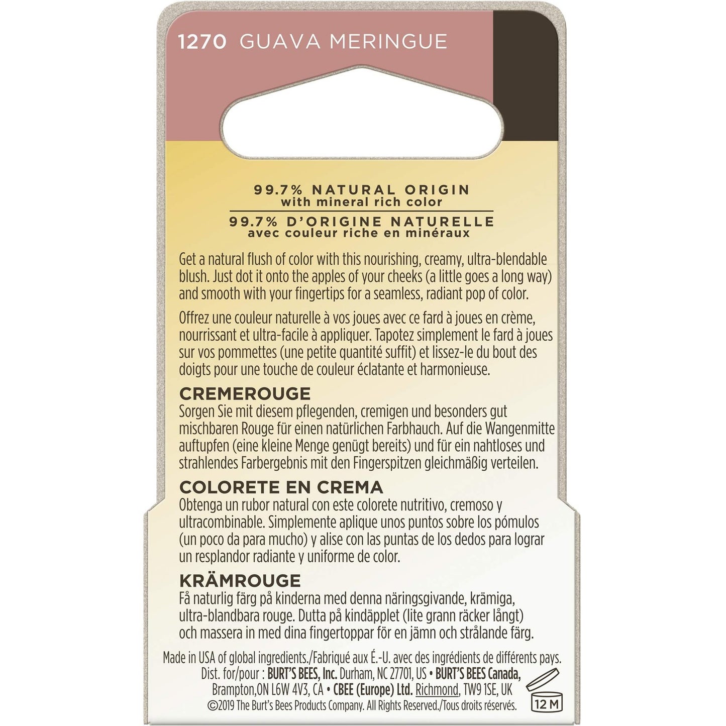 NIP Burt's Bees Color Nurture Cream Blush - 1270 Guava Meringue