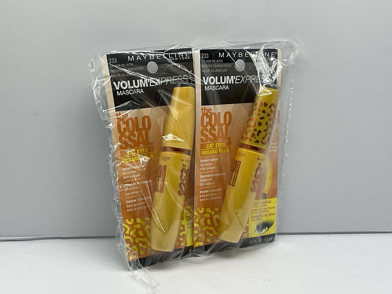 2 PACK The Colossal Maybelline VolumExpress Cat Eyes Mascara - 233 Glam Black 