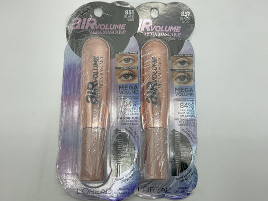 2 PACK - Loreal Air Volume Mega Mascara 0.3 fl oz Sealed - 851 - Black
