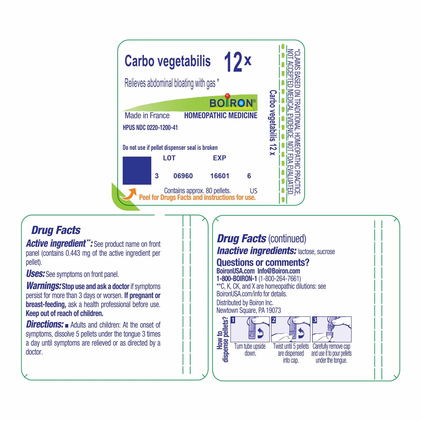 Boiron Carbo Vegetabilis 12C Homeopathic Medicine for Bloating & Gas - 80 Pellet
