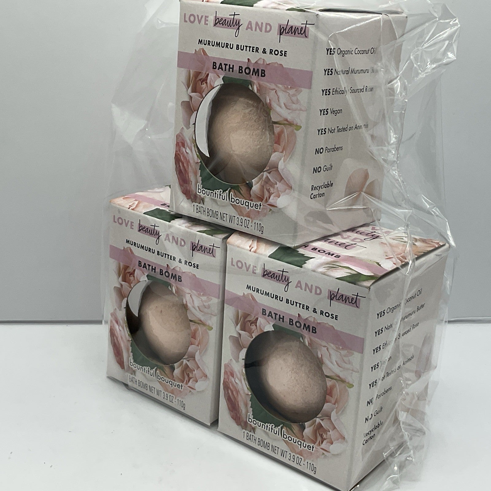 3 Pack- Bath Bombs Love Beauty & Planet Murumuru Butter & Rose
