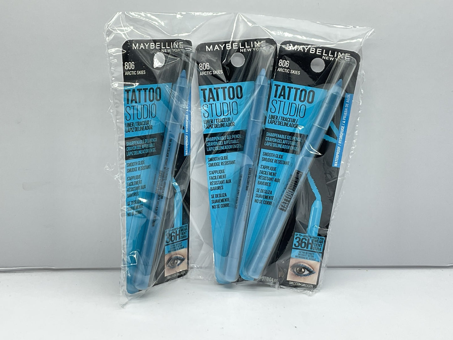 3 PACK - Maybelline Tattoo Studio Waterproof Sharpenable Gel Pencil Arctic Skies