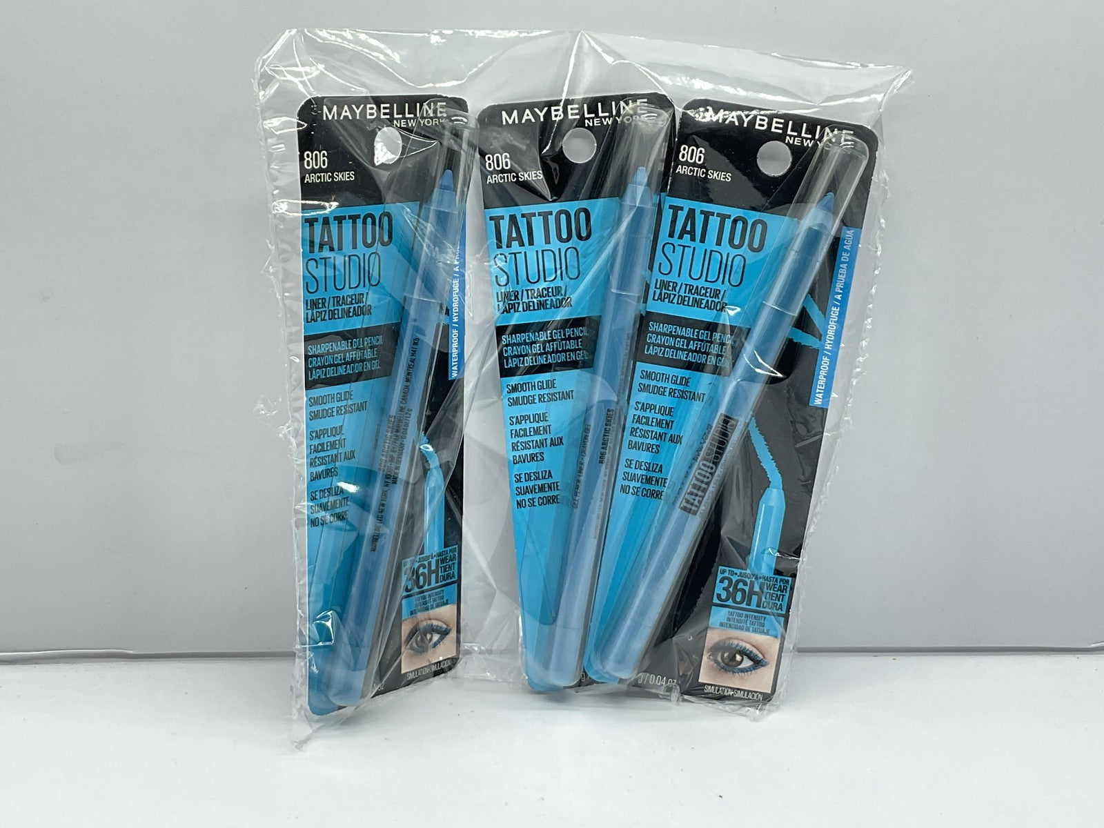 3 PACK - Maybelline Tattoo Studio Waterproof Sharpenable Gel Pencil Arctic Skies