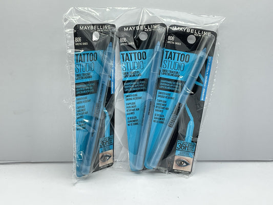 3 PACK - Maybelline Tattoo Studio Waterproof Sharpenable Gel Pencil Arctic Skies