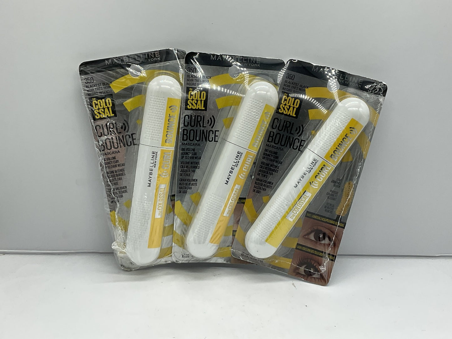 3 PACK - Maybelline Colossal Curl Bounce Mascara 0.33oz- 350 BLACKEST BLACK