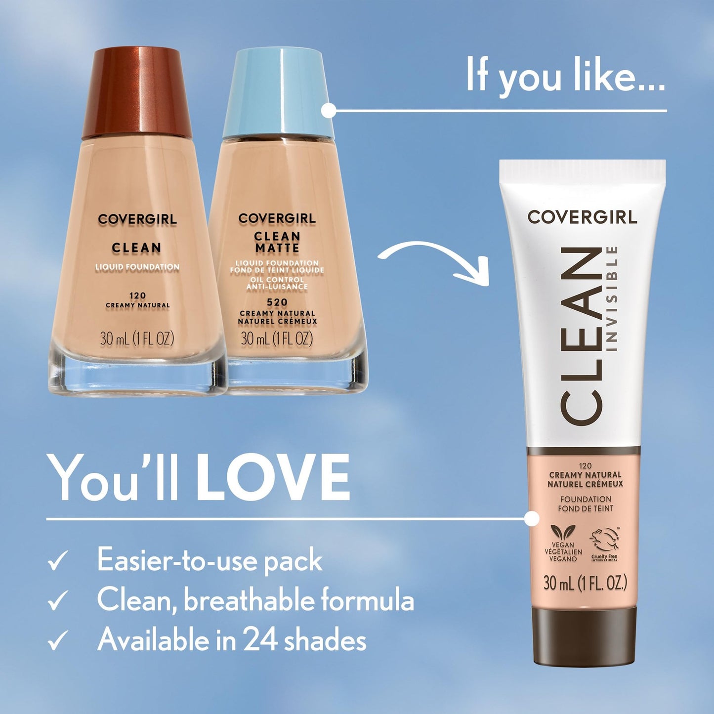 2 PACK - CoverGirl Clean Invisible Liquid Foundation Makeup - 195 Java Brand