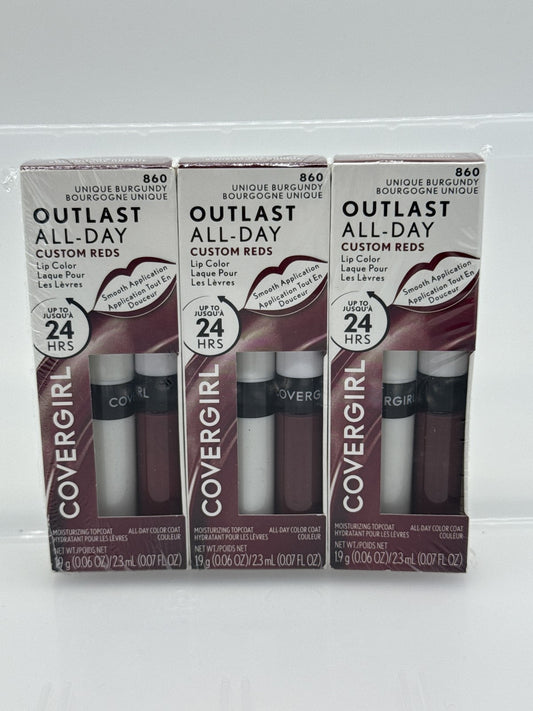 Covergirl Outlast All Day Customs Reds Lip Color #860 Unique Burgundy, 3 pack