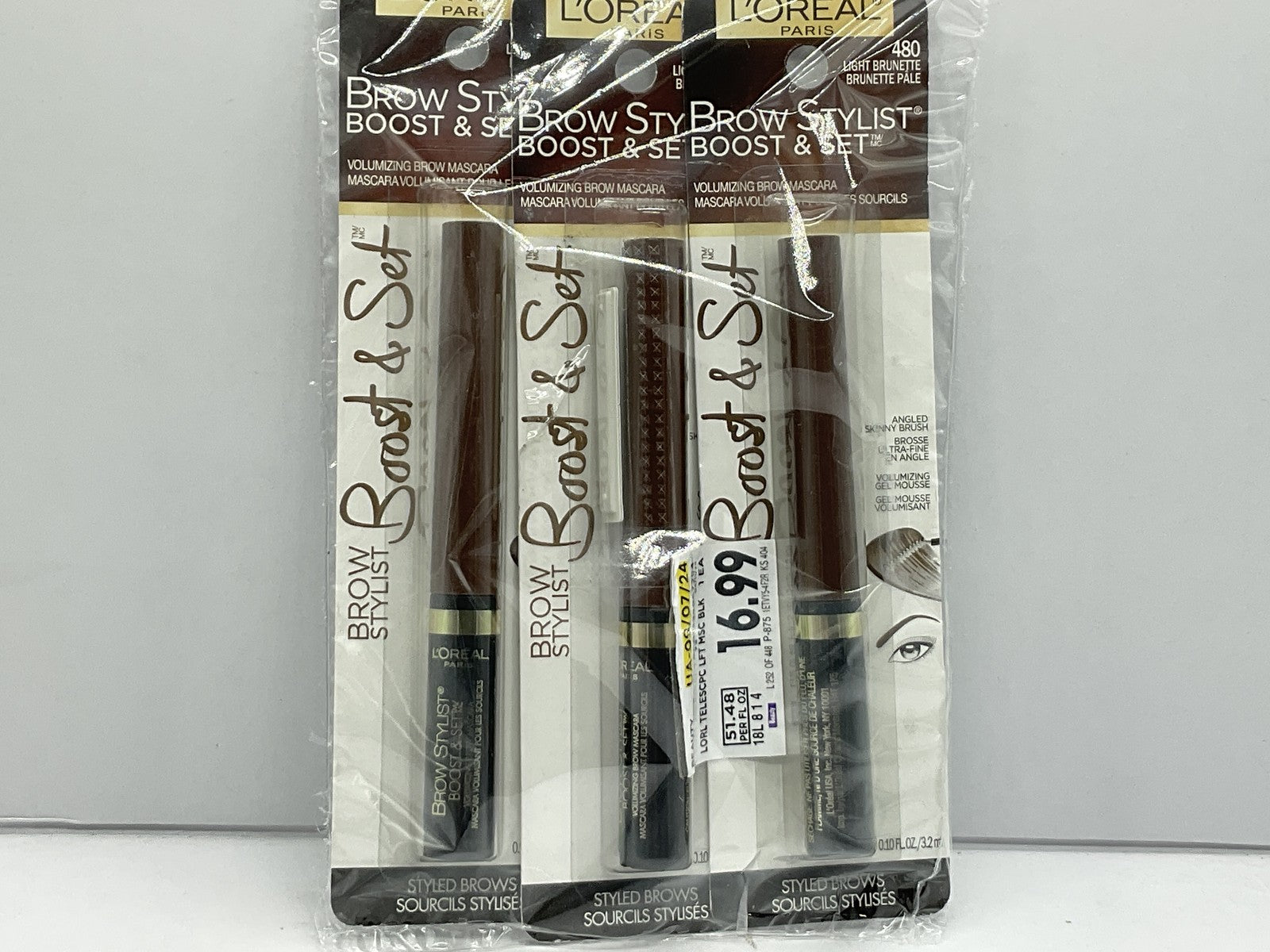 3 PACK - L'Oreal Brow Stylist Volumizing Brow Mascara - 480 Light Brunette