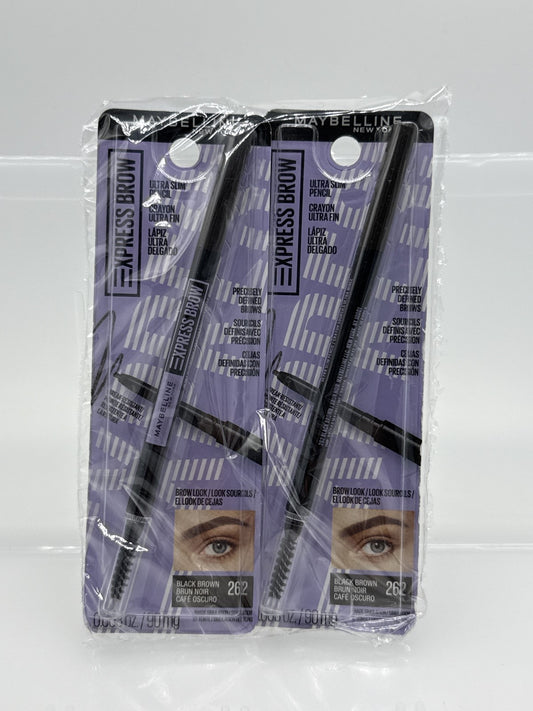 Maybelline Brow Ultra Slim Eyebrow Definer Pencil, Black Brown 262, 2 pack