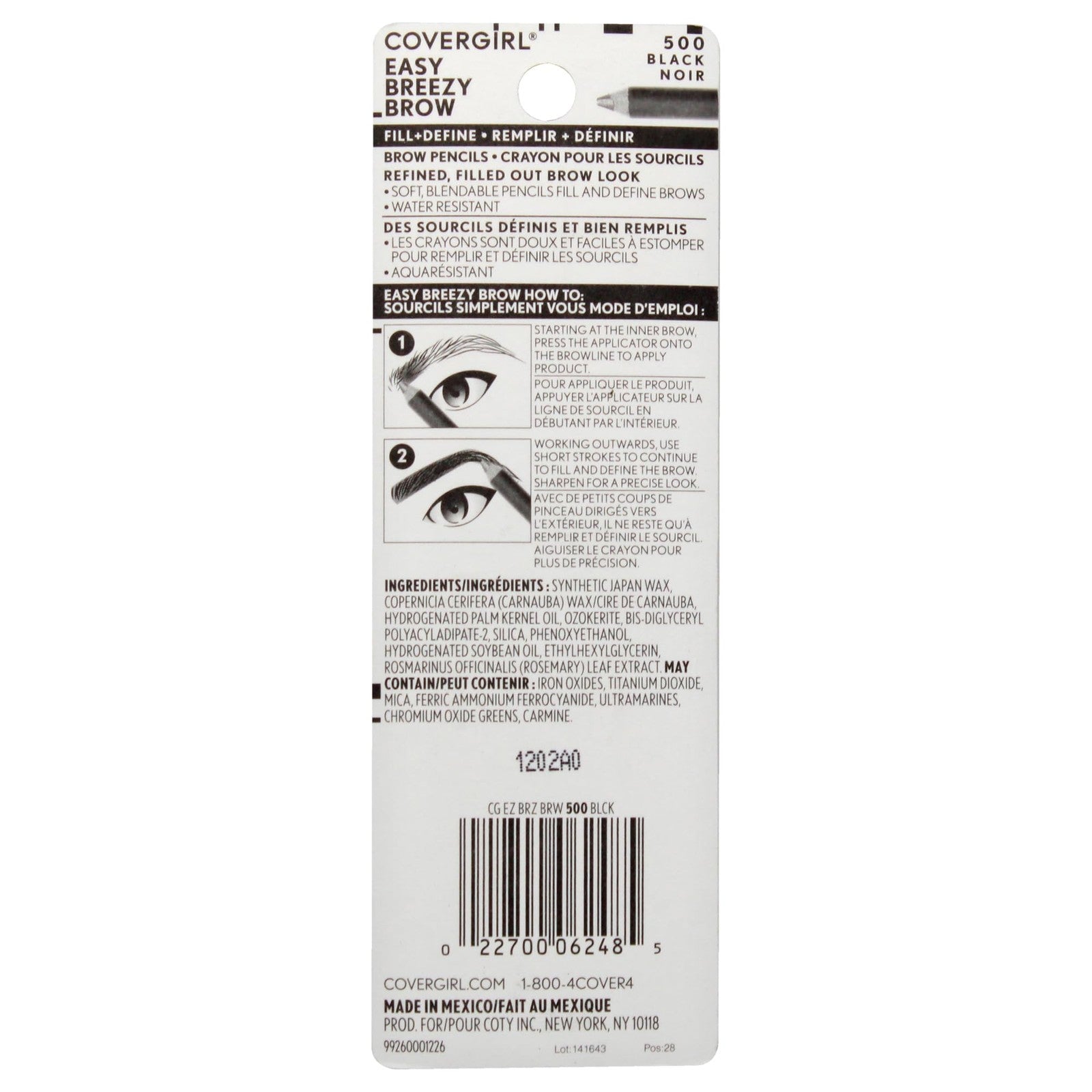 2 PACK - CoverGirl Easy Breezy Brow Fill + Define Pencil - 500 Black