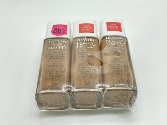 3 PACK - Revlon Nearly Naked Liquid Makeup Foundation - 210 Sun Beige